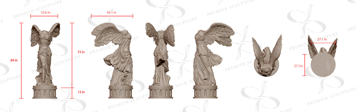PREMIER Winged Nike Victory of Samothrace Goddess Cast Marble Statue PSM-021 With 12inch Base-Custom Link for Bruce Foster