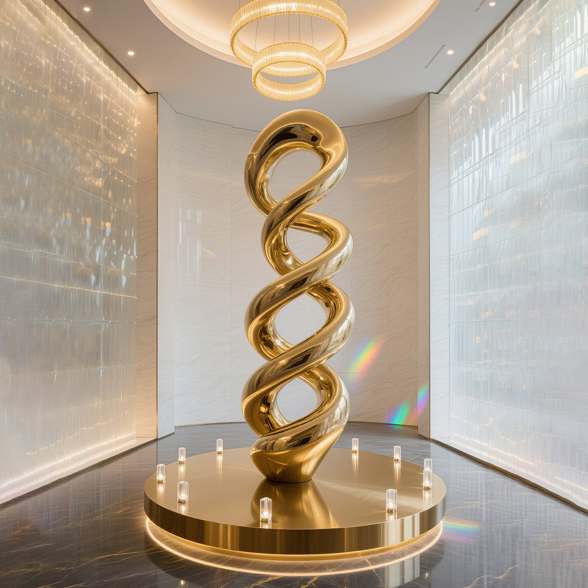 PREMIER Golden Abstract Stainless Steel Sculpture for Luxury Modern Art Gallery,Corporate Headquarters, Shopping Malls, Museum Halls PSSS-132-Stainless Steel Sculpture-PREMIER SCULPTURE