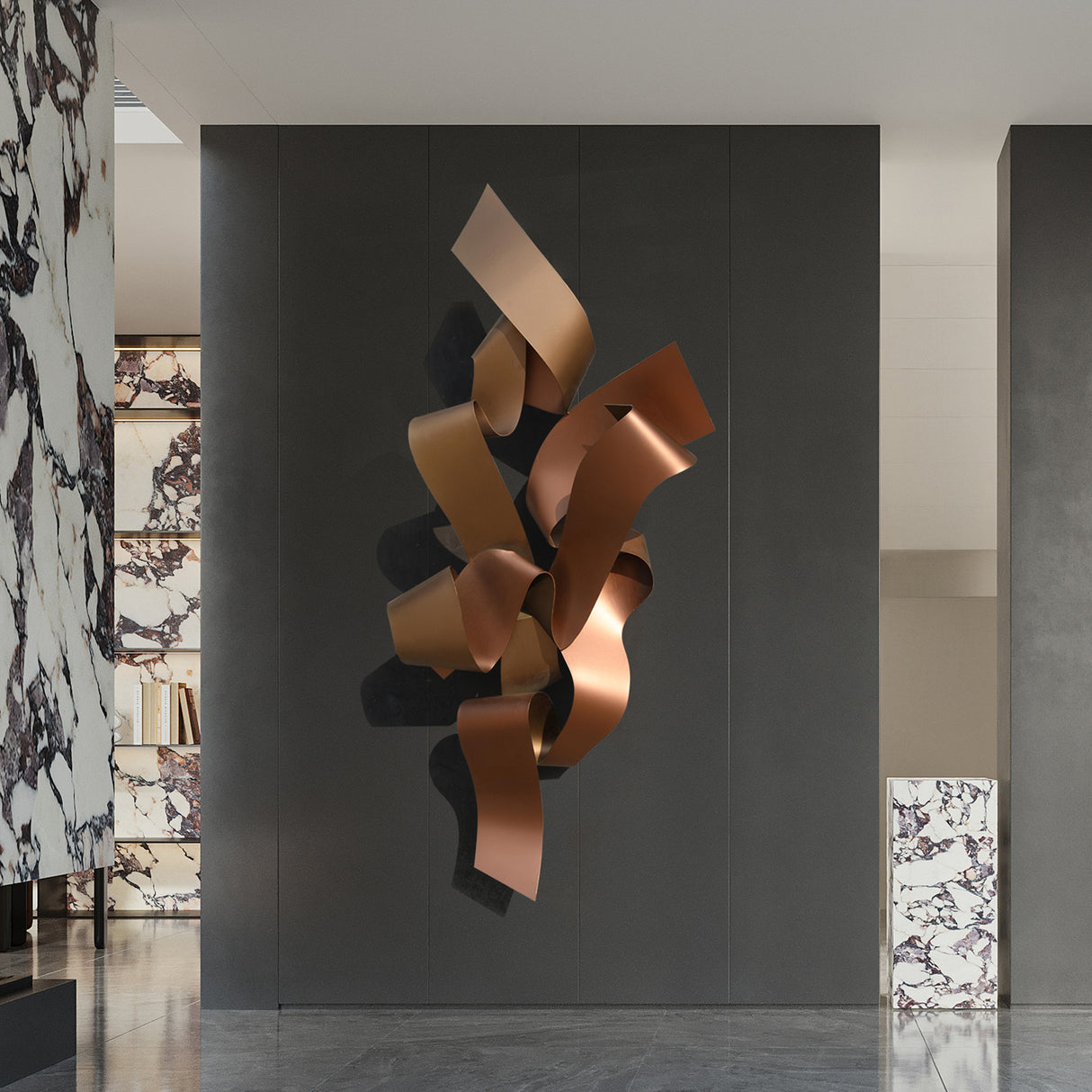 PREMIER Abstract Ribbon Wall Sculpture Modern Metal Wall Sculpture for Contemporary Interiors PSSS-064-Stainless Steel Sculpture-PREMIER SCULPTURE