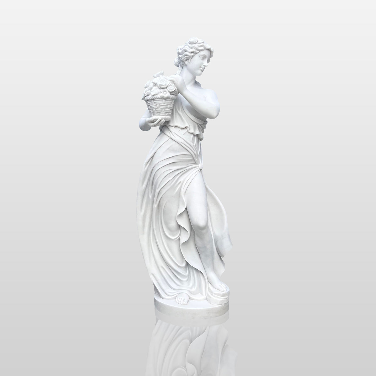 PREMIER Antique-Style Marble Statue Woman with a Basket of Flowers Marble Sculpture PSM-037-Marble sculpture-PREMIER SCULPTURE