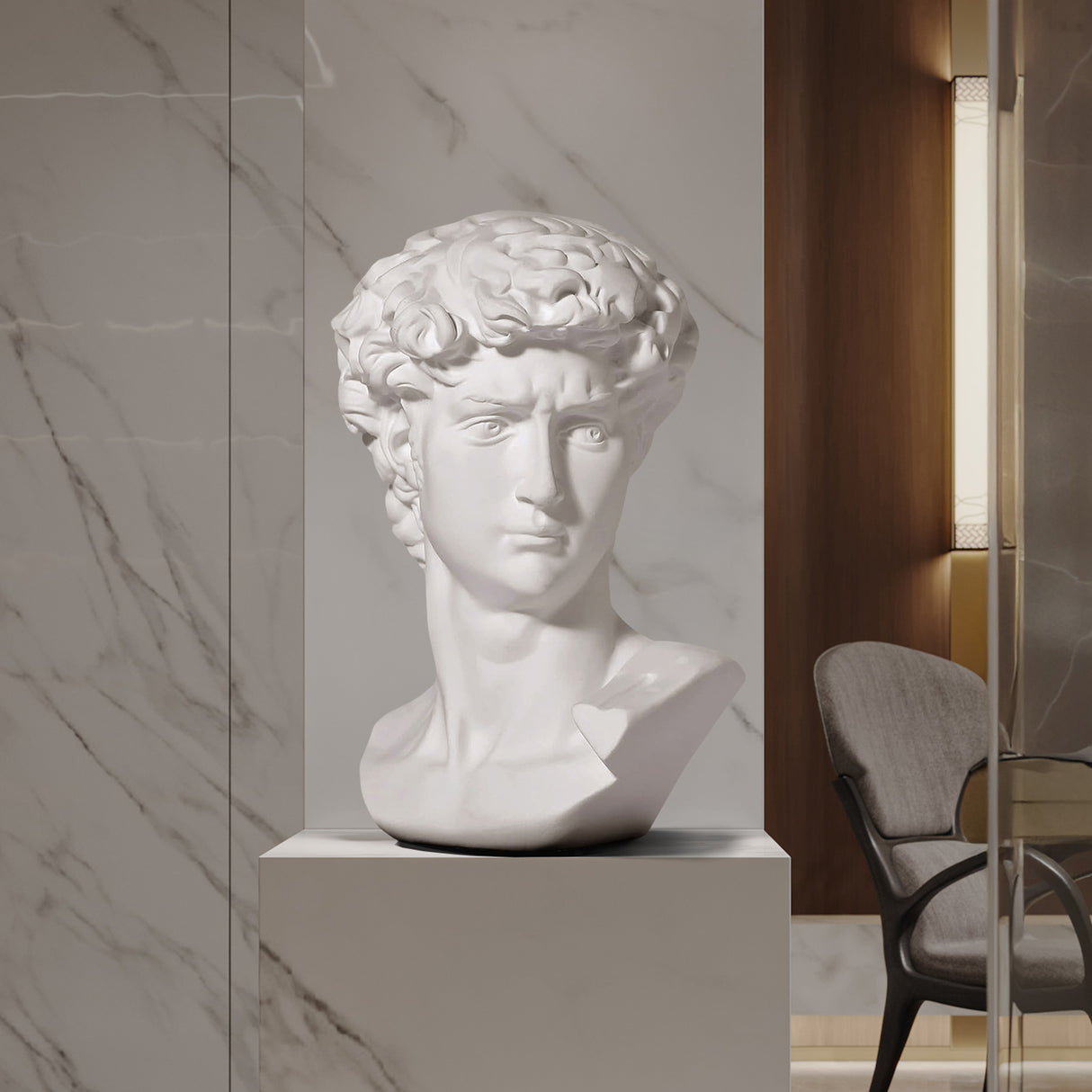 PREMIER Classic David Statue Bust Renowned Michelangelo-Inspired Sculpture for Home or Office PSTTM-009-Marble sculpture-PREMIER SCULPTURE