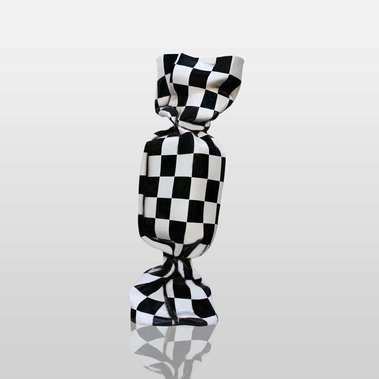 PREMIER Contemporary Sculpture Black and White Checkered Candy Sculpture Art PSF-032-Fiberglass Sculpture-PREMIER SCULPTURE