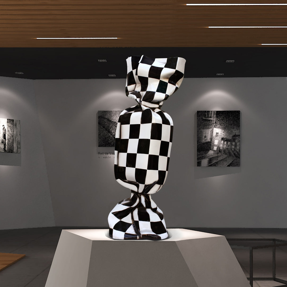 PREMIER Contemporary Sculpture Black and White Checkered Candy Sculpture Art PSF-032-Fiberglass Sculpture-PREMIER SCULPTURE