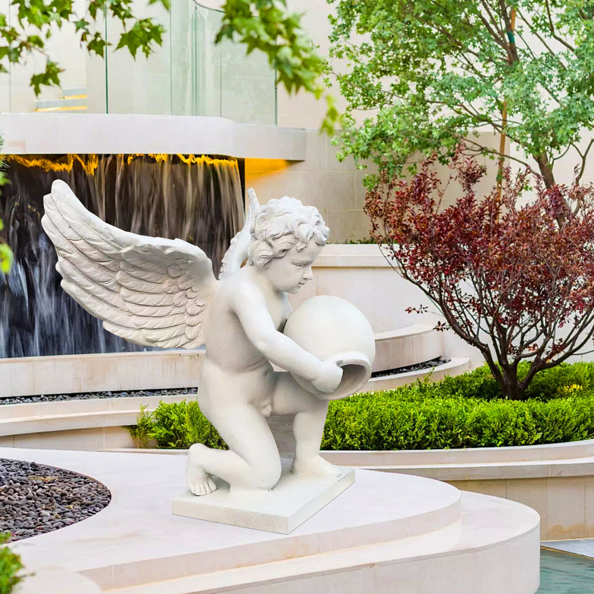 PREMIER Custom Fiberglass Angel with Bottle Decoration Sculpture PSF-010-Fiberglass Sculpture-PREMIER SCULPTURE