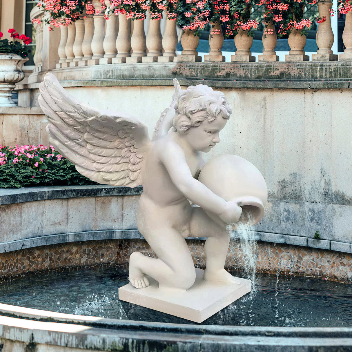 PREMIER Custom Fiberglass Angel with Bottle Decoration Sculpture PSF-010-Fiberglass Sculpture-PREMIER SCULPTURE