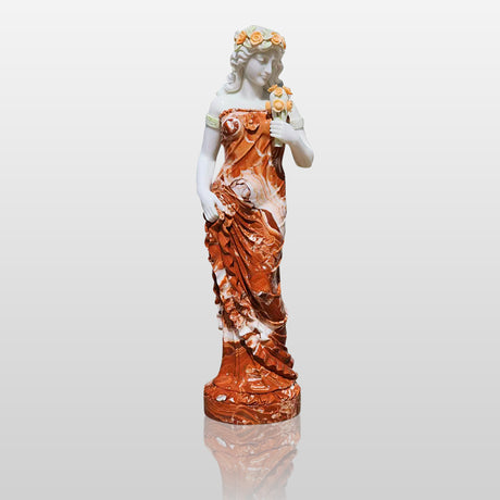 PREMIER Custom Marble Sculpture Lady with Flower Statue PSM-010-Marble sculpture-PREMIER SCULPTURE
