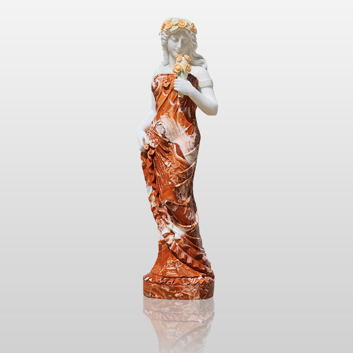 PREMIER Custom Marble Sculpture Lady with Flower Statue PSM-010-Marble sculpture-PREMIER SCULPTURE