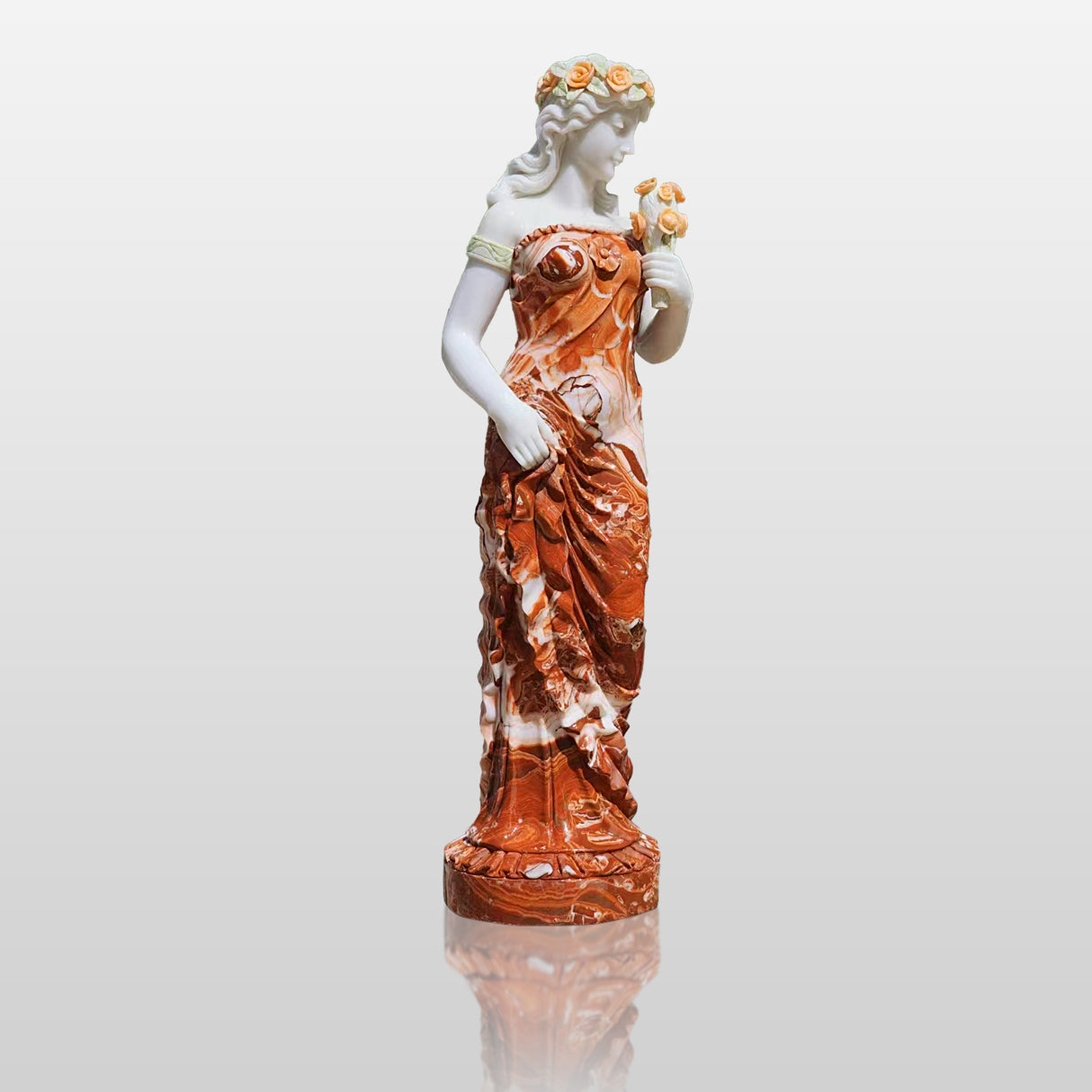 PREMIER Custom Marble Sculpture Lady with Flower Statue PSM-010-Marble sculpture-PREMIER SCULPTURE