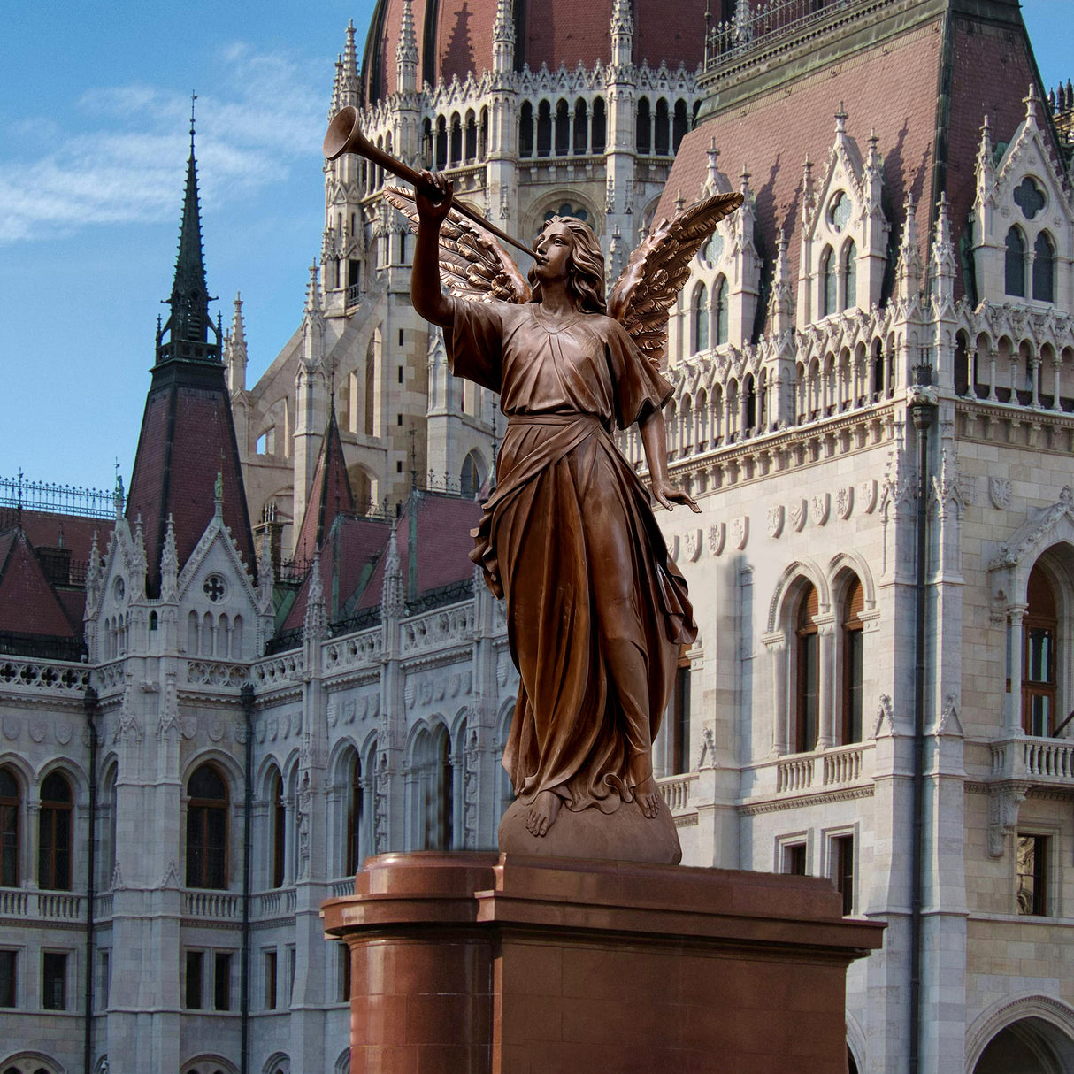 PREMIER Custom Vintage Angel with Horn Fiberglass Greek Sculpture PSF-018-Fiberglass Sculpture-PREMIER SCULPTURE