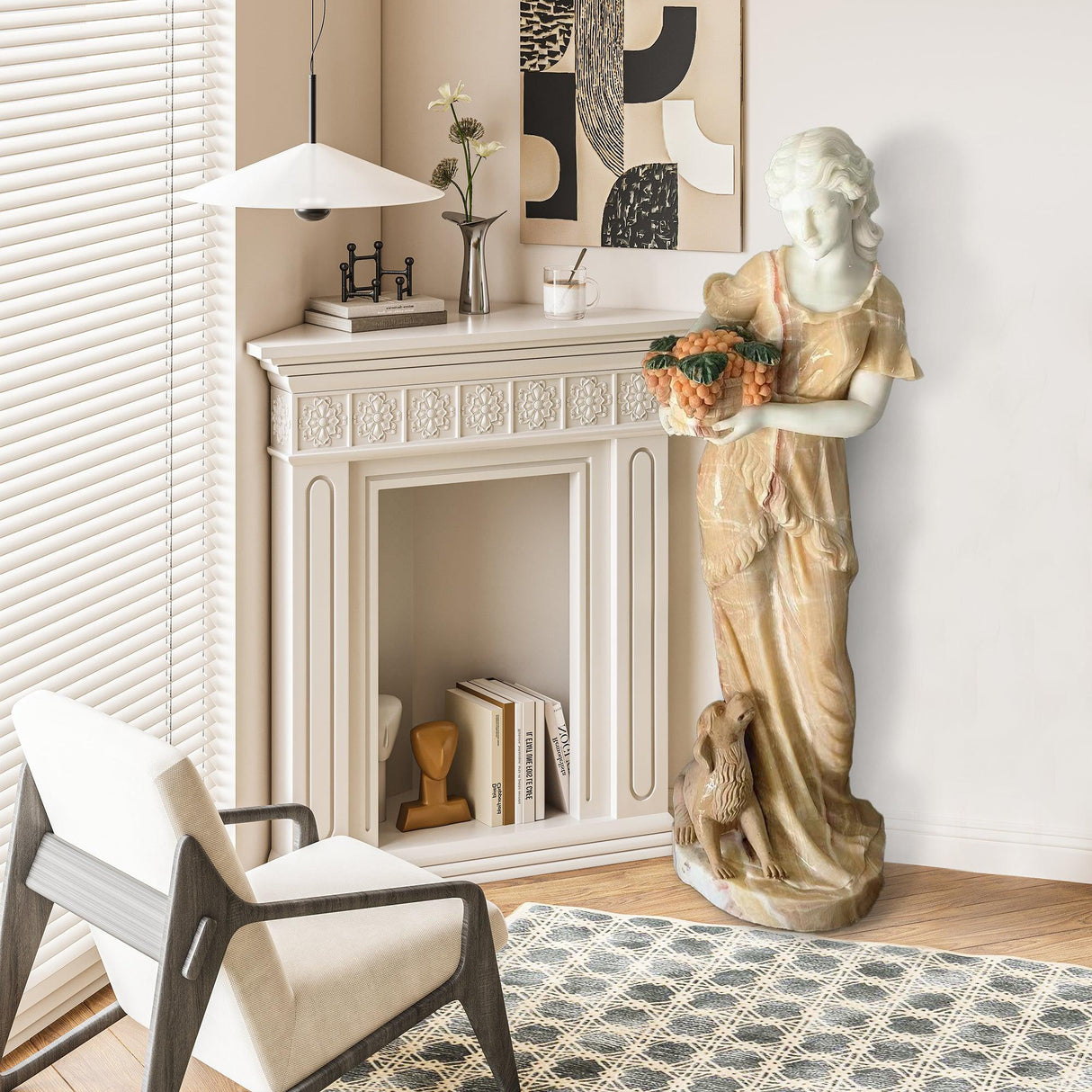 PREMIER Customize Color Lady and Puppy Statue Hand Carving Sculpture PSM-019-Marble sculpture-PREMIER SCULPTURE