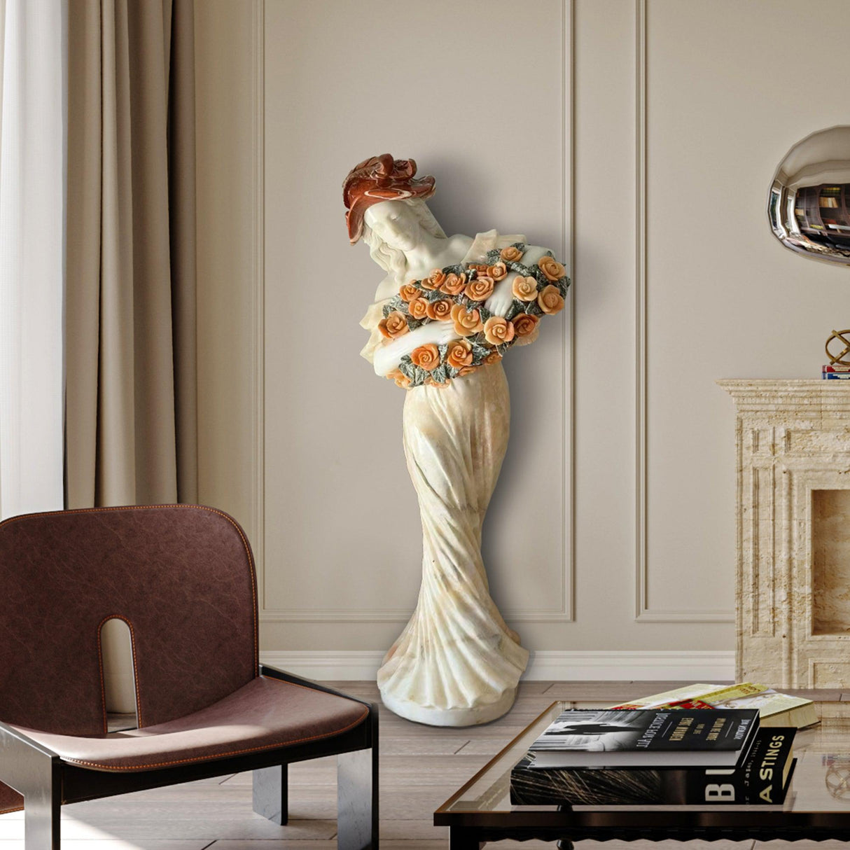 PREMIER Customize Color Marble Flower Lady Statue Hand Carving Sculpture PSM-020-Marble sculpture-PREMIER SCULPTURE