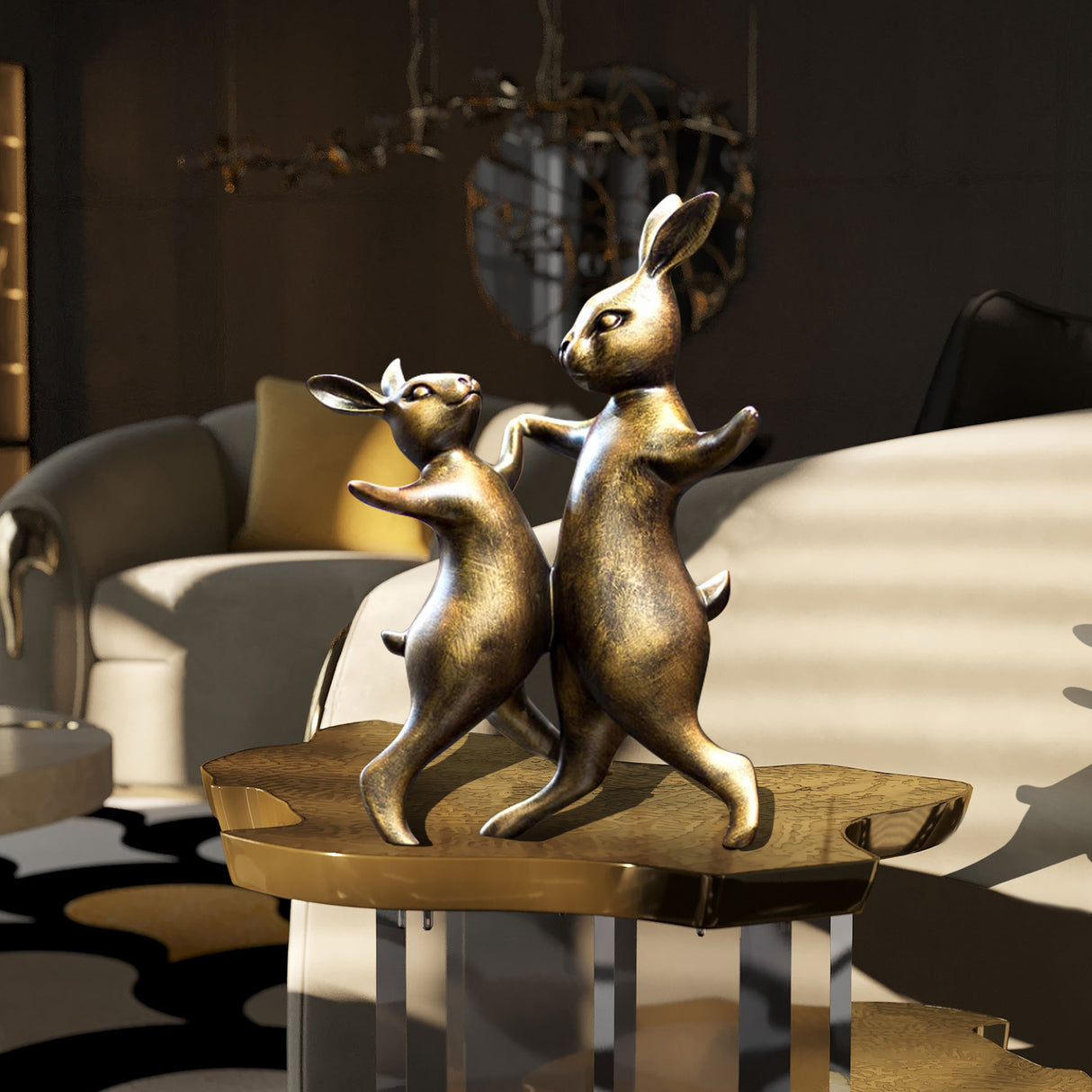 PREMIER Dancing Rabbits Sculpture Bronze Custom Table Top Sculpture PSTTB-001-Bronze Sculpture-PREMIER SCULPTURE