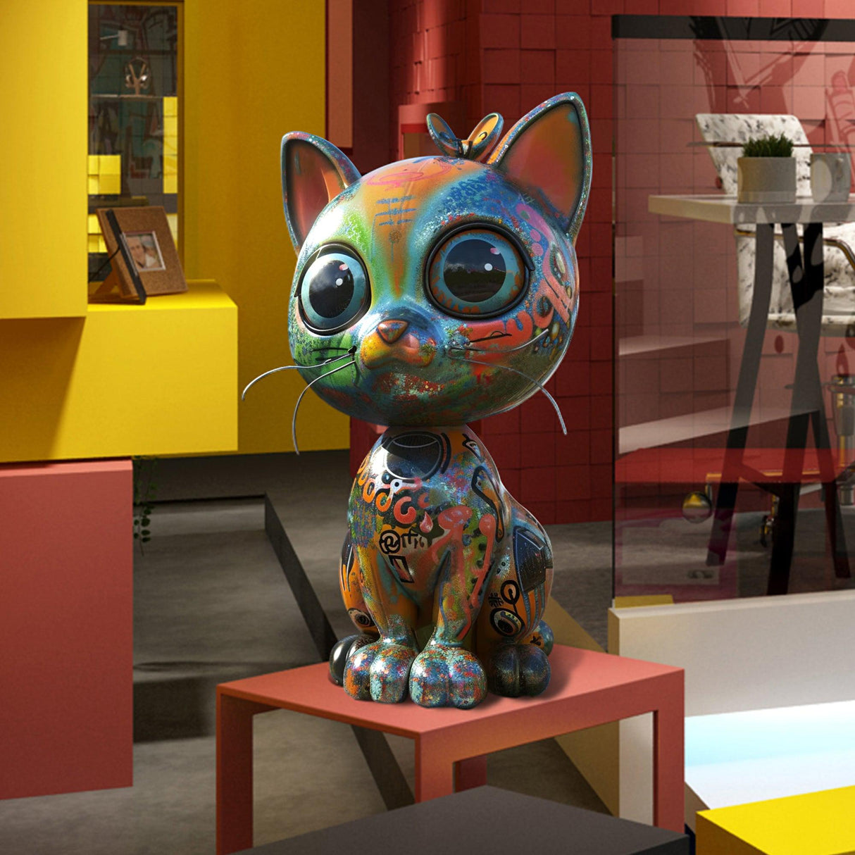 PREMIER Decorative Sculpture Vibrant Urban Pop Art Cat Sculpture PSF-025-Fiberglass Sculpture-PREMIER SCULPTURE