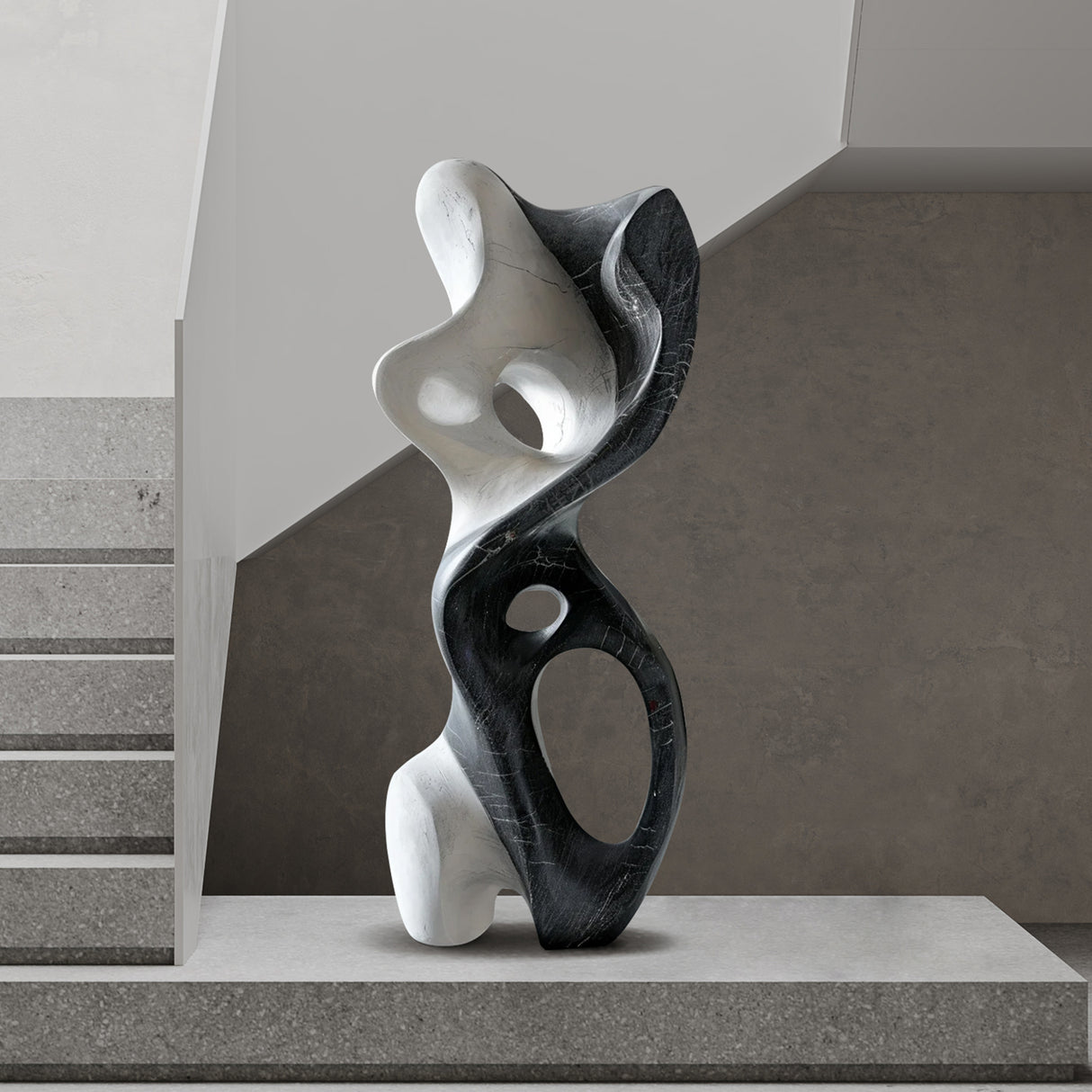 PREMIER Dual-Tone Abstract Sculpture Modern Black and White Fiberglass Art Sculpture PSF-024-Fiberglass Sculpture-PREMIER SCULPTURE