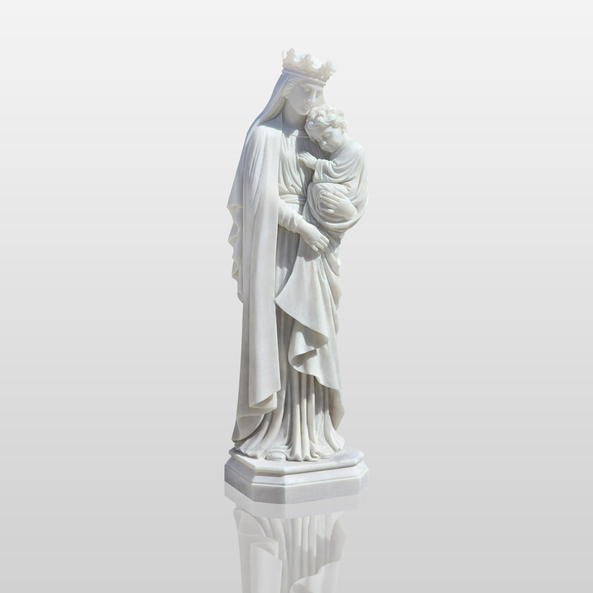 PREMIER Exquisite Marble Statue of Virgin Mary with Jesus Handcrafted Religious Art Sculpture PSM-038-Marble sculpture-PREMIER SCULPTURE