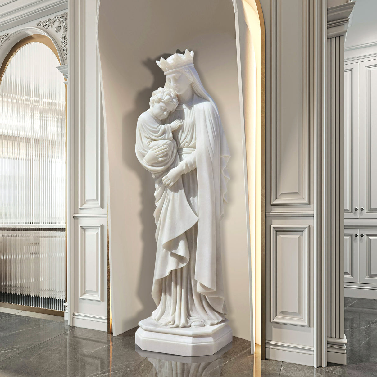 PREMIER Exquisite Marble Statue of Virgin Mary with Jesus Handcrafted Religious Art Sculpture PSM-038-Marble sculpture-PREMIER SCULPTURE