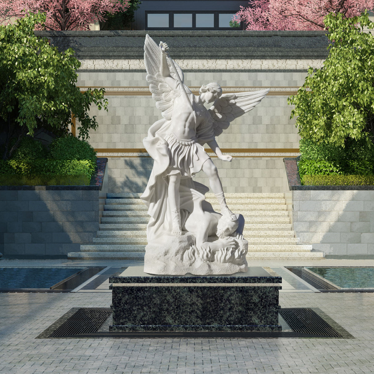 PREMIER Famous White Marble Saint Michael Outdoor Custom Statue PSM-013-Marble sculpture-PREMIER SCULPTURE