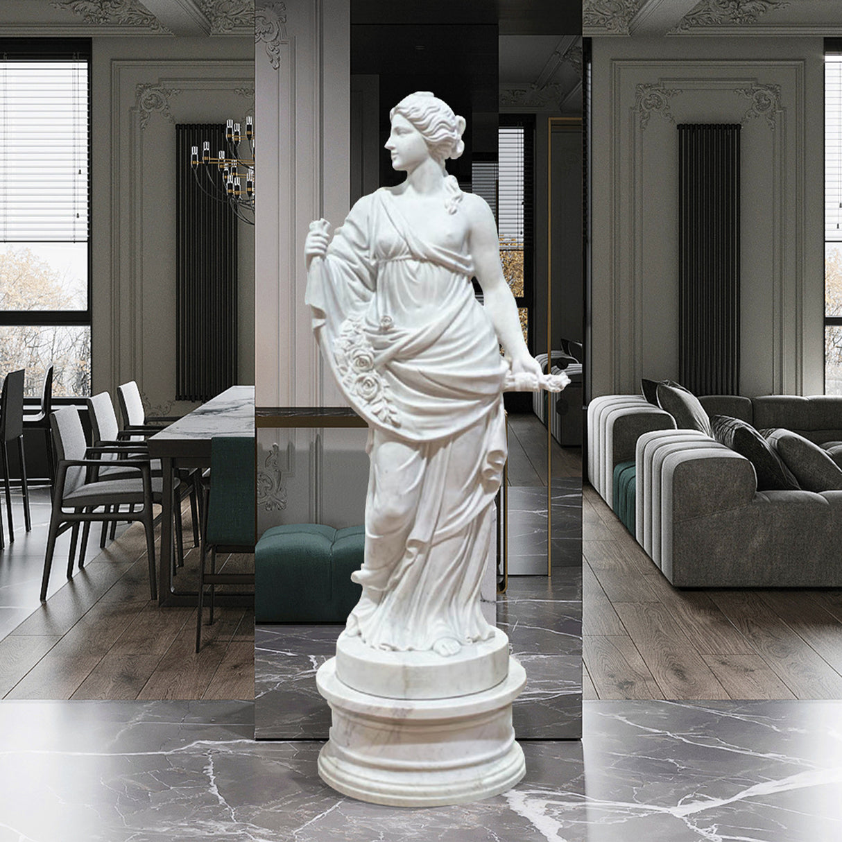 PREMIER Floor Figure Custom Statue Rose Beauties White Marble Stone Sculpture PSM-003-Marble sculpture-PREMIER SCULPTURE