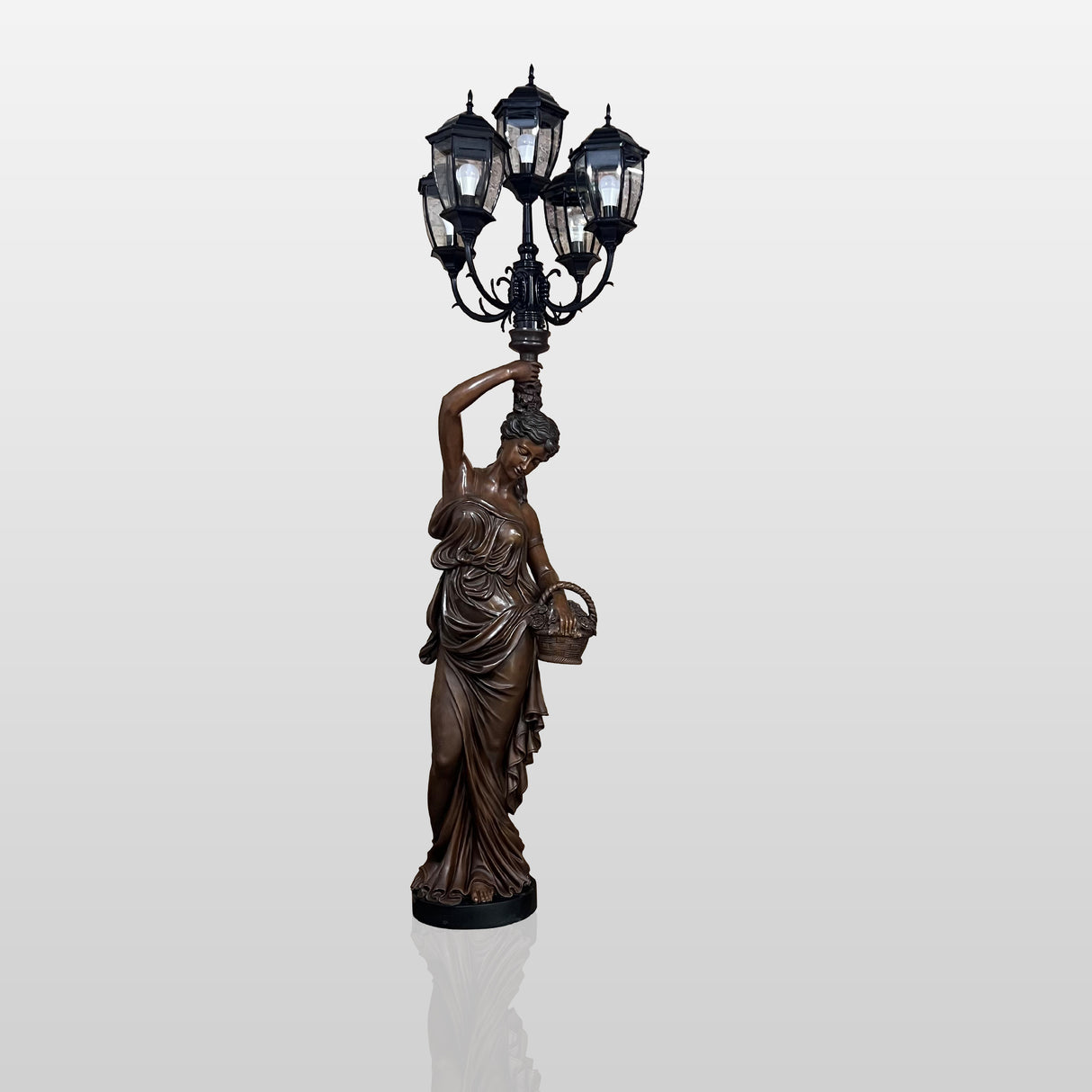 PREMIER Garden Decorative Bronze Figure Statue Lamp Lady Holding Candelabra Custom Sculpture PSB-021-Bronze Sculpture-PREMIER SCULPTURE