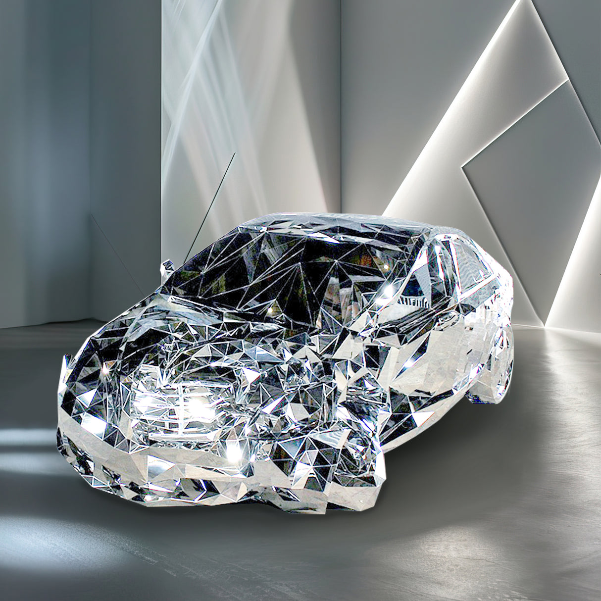 PREMIER Geometric Sculpture Abstract Stainless Steel Mirror Finish Car Sculpture PSSS-022-Stainless Steel Sculpture-PREMIER SCULPTURE