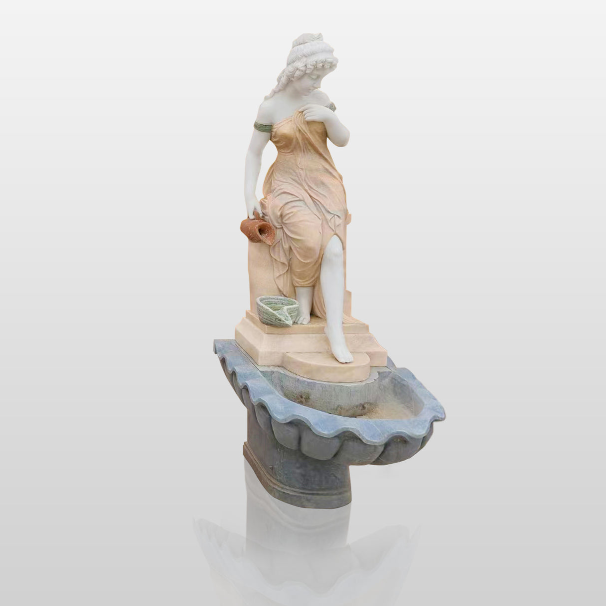 PREMIER Hand Carved Colored Marble Statue Woman Pouring Water Custom Sculpture for Garden PSFM-003-Marble sculpture-PREMIER SCULPTURE