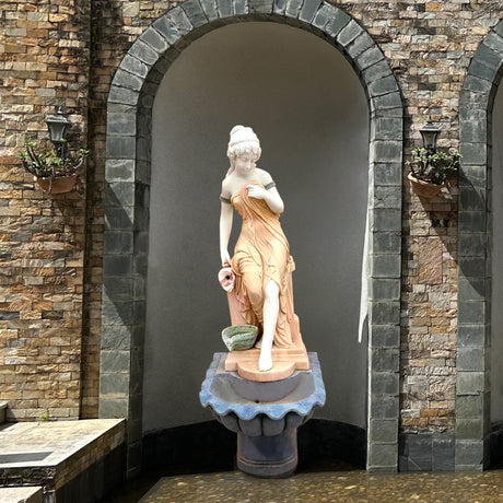 PREMIER Hand Carved Colored Marble Statue Woman Pouring Water Custom Sculpture for Garden PSFM-003-Marble sculpture-PREMIER SCULPTURE
