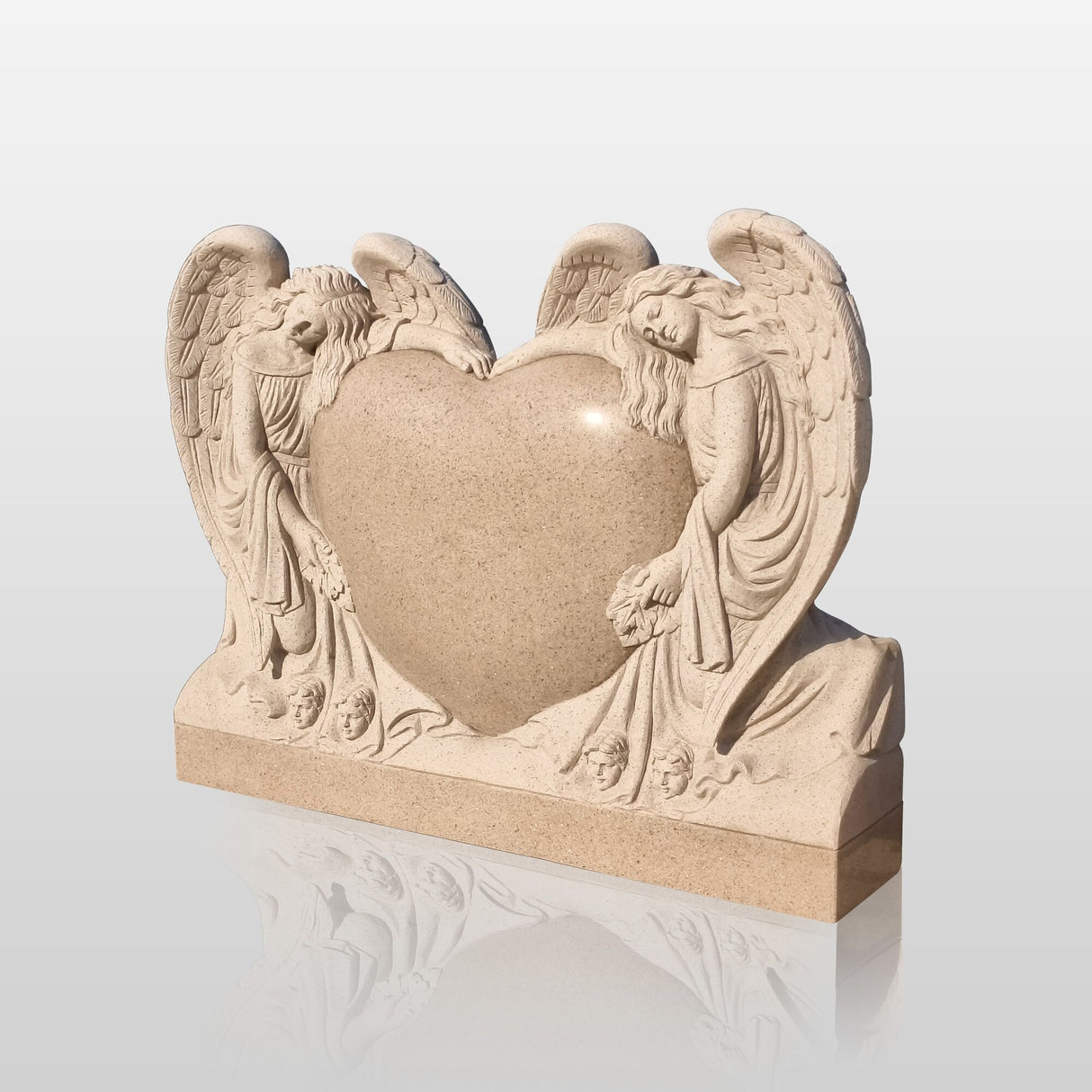 PREMIER Heart and Angels Memorial Sculpture Granite Cemetery Monument for Garden, Cemetery, and Memorial Park PSM-072-Marble sculpture-PREMIER SCULPTURE