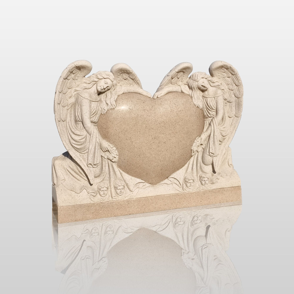PREMIER Heart and Angels Memorial Sculpture Granite Cemetery Monument for Garden, Cemetery, and Memorial Park PSM-072-Marble sculpture-PREMIER SCULPTURE