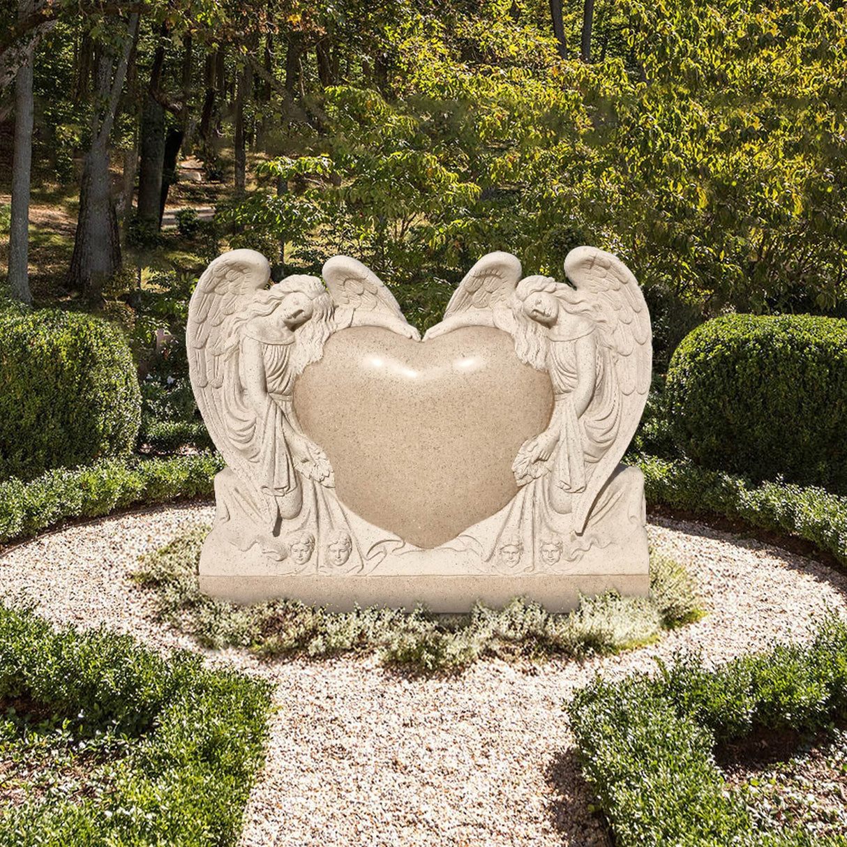 PREMIER Heart and Angels Memorial Sculpture Granite Cemetery Monument for Garden, Cemetery, and Memorial Park PSM-072-Marble sculpture-PREMIER SCULPTURE