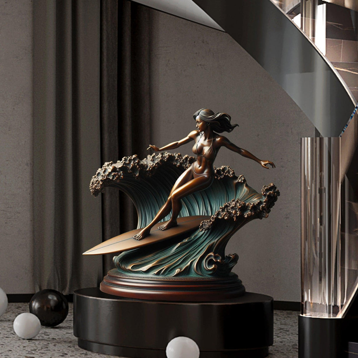 PREMIER Home Decor Statue Surfer Girl Riding the Wave Bronze Sculpture PSB-035-Bronze Sculpture-PREMIER SCULPTURE