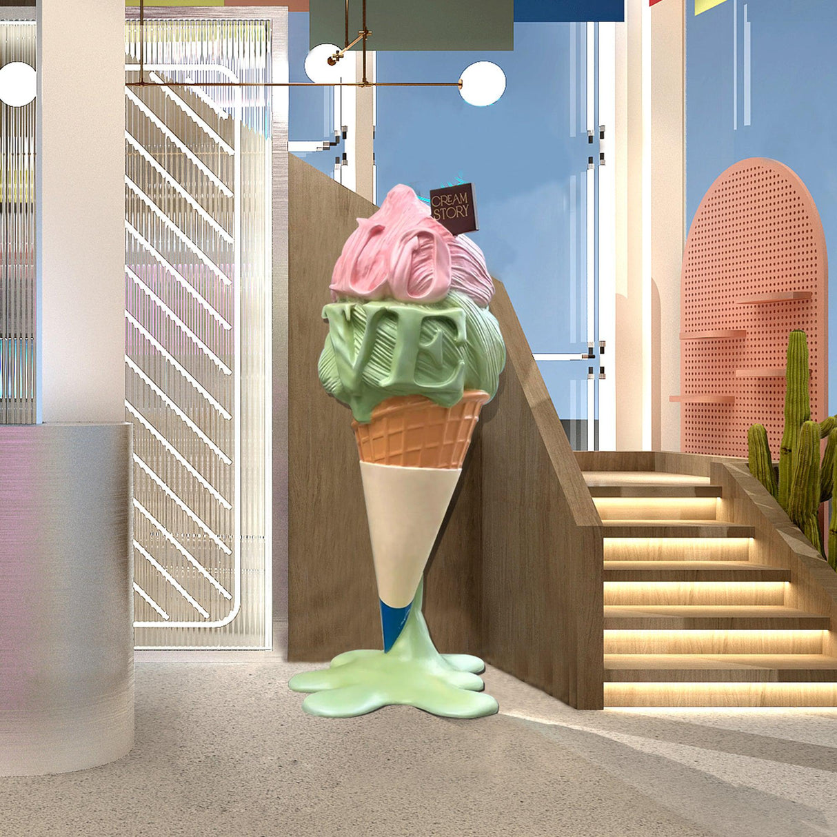 PREMIER Ice Cream Sculpture Oversized Melting Custom Sculpture for Dessert Shop PSF-033-Fiberglass Sculpture-PREMIER SCULPTURE