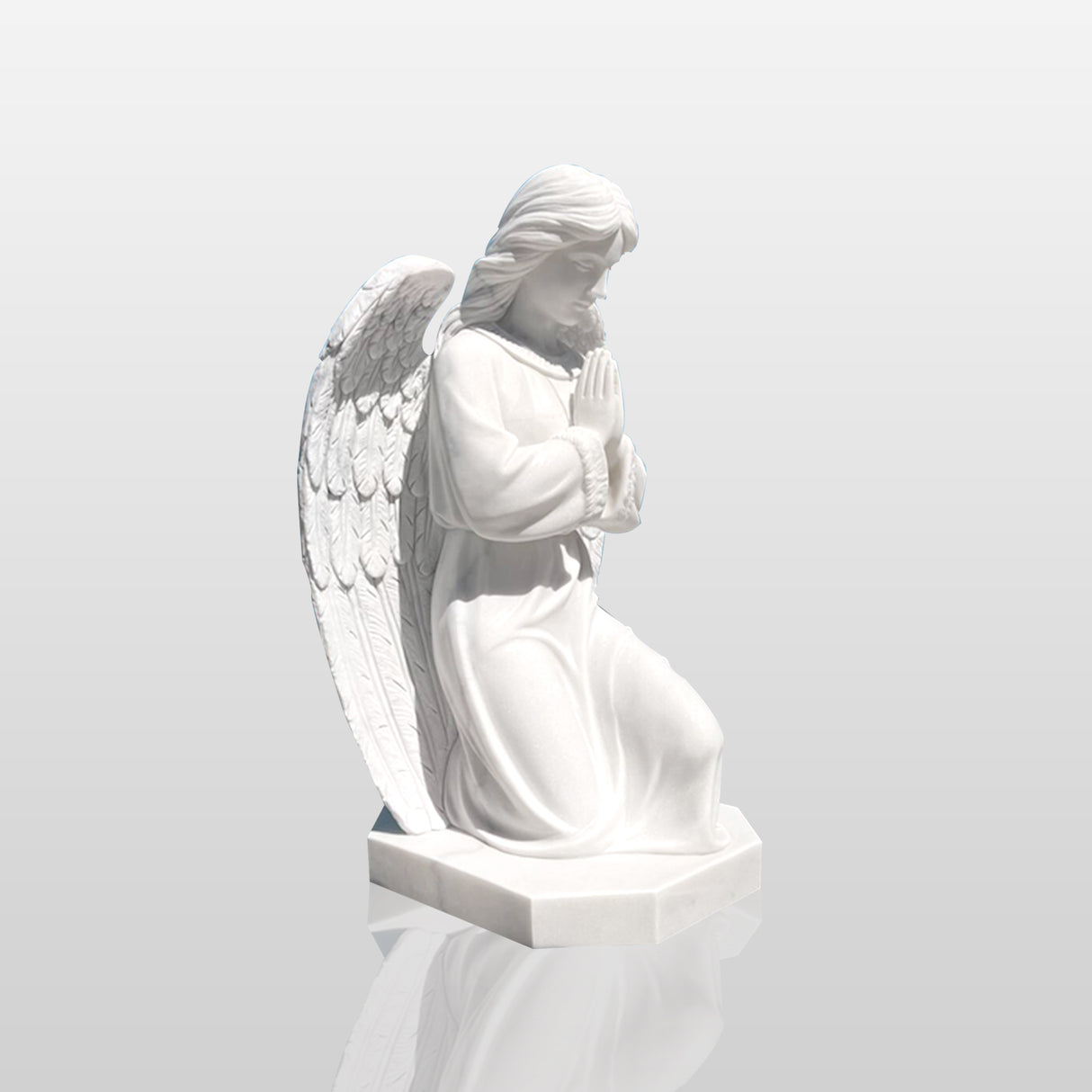 PREMIER Kneeling Angel Statue White Marble Prayer Sculpture PSM-044-Marble sculpture-PREMIER SCULPTURE