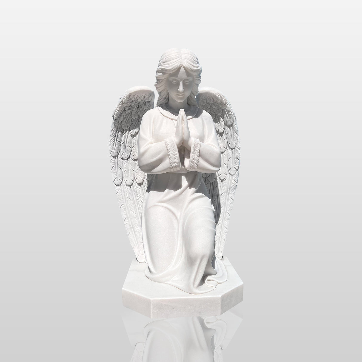 PREMIER Kneeling Angel Statue White Marble Prayer Sculpture PSM-044-Marble sculpture-PREMIER SCULPTURE