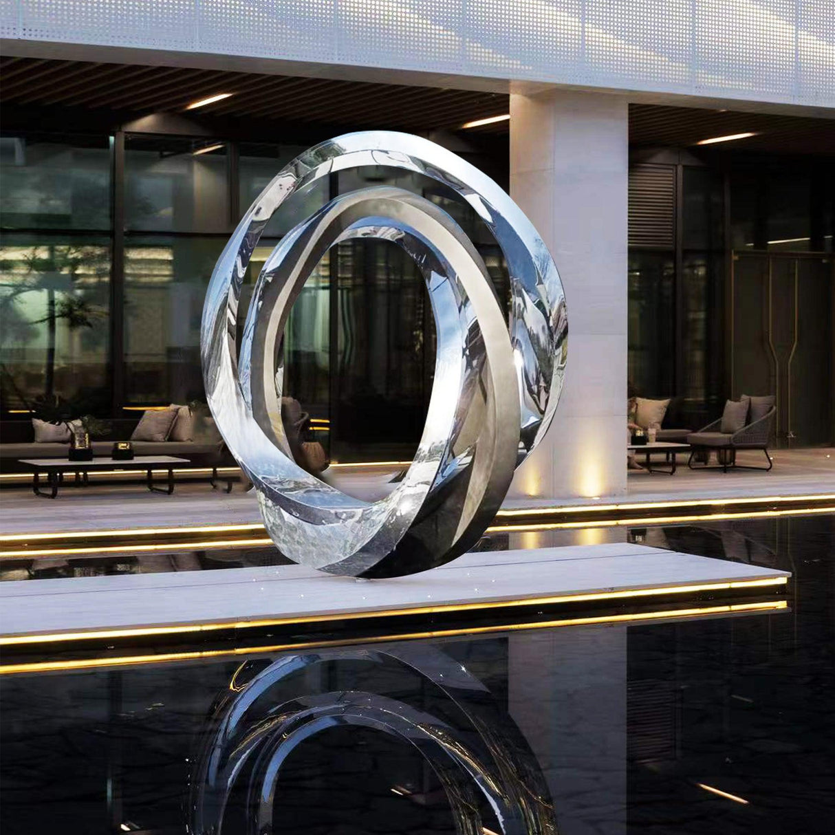 PREMIER Large Modern Mirror Ring Sculpture Stainless Steel City Art Custom Sculpture PSLSS-012-Stainless Steel Sculpture-PREMIER SCULPTURE