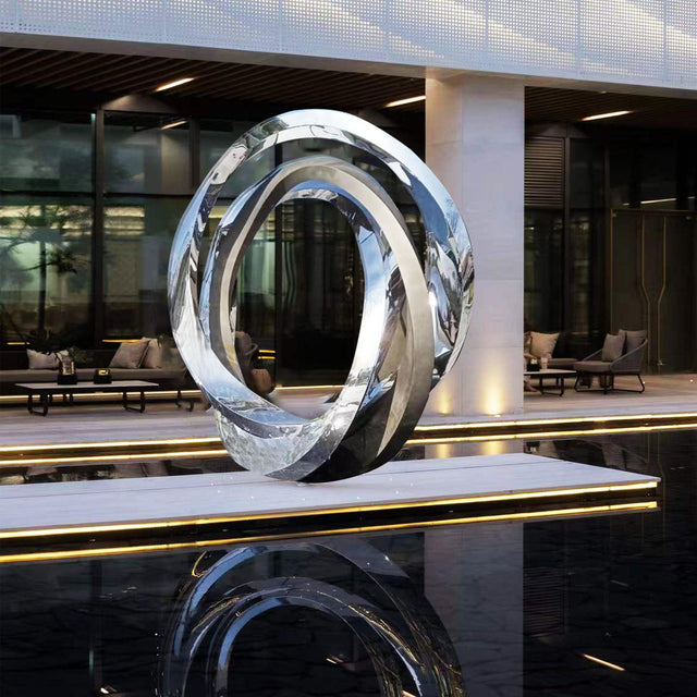 PREMIER Large Modern Mirror Ring Sculpture Stainless Steel City Art Custom Sculpture PSLSS-012-Stainless Steel Sculpture-PREMIER SCULPTURE