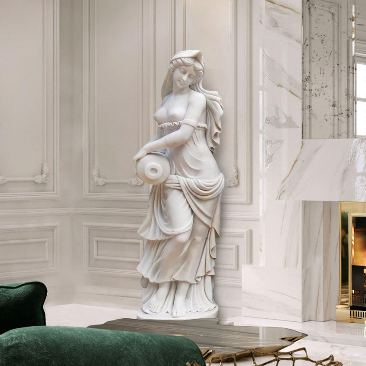 PREMIER Life-size Marble Statue for Garden Greek Lady with Bottle Custom Sculpture PSM-009-Marble sculpture-PREMIER SCULPTURE