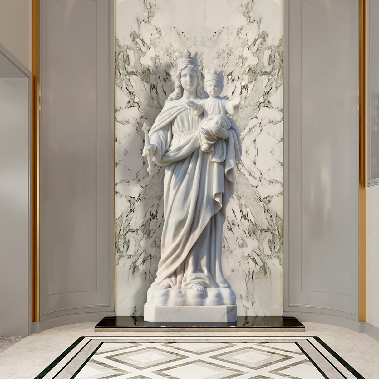 PREMIER Madonna and Child Marble Statue Indoor Religious Decor PSM-039-Marble sculpture-PREMIER SCULPTURE