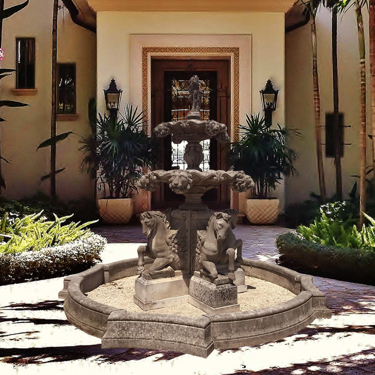 PREMIER Marble Stone Horse Tiered Water Fountain Custom Sculpture for Garden PSFM-001-Marble sculpture-PREMIER SCULPTURE