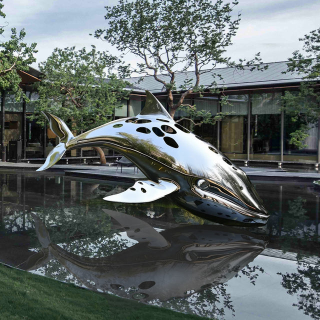 PREMIER Metal Whale Sculpture Stainless Steel Art Piece Garden Sculpture PSLSS-018-Stainless Steel Sculpture-PREMIER SCULPTURE