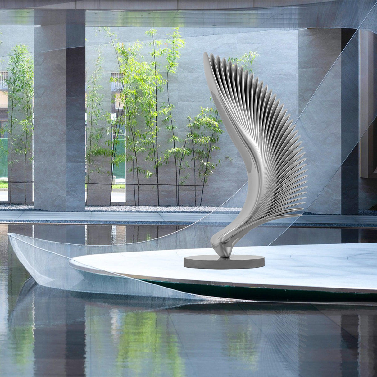 PREMIER Modern Art Sculpture Custom Abstract Half-Wing Wings Stainless Steel Sculpture Artwork PSSS-017-Stainless Steel Sculpture-PREMIER SCULPTURE