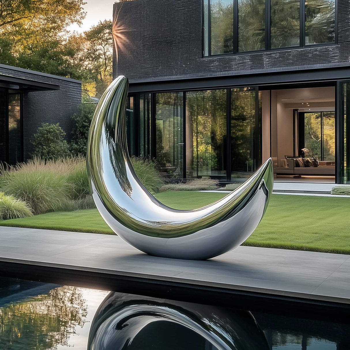 PREMIER Modern Garden Sculpture Stainless Steel Crescent Sculpture PSSS-053-Stainless Steel Sculpture-PREMIER SCULPTURE