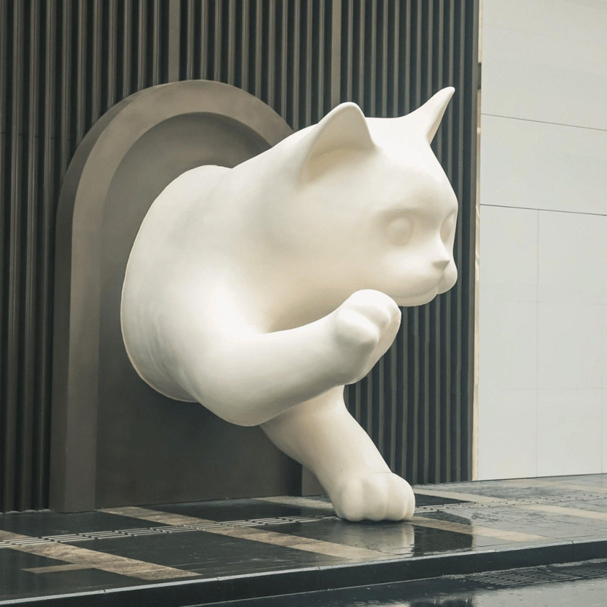 PREMIER Modern Minimalist Cat Sculpture Large Outdoor Wall Art PSF-035-Fiberglass Sculpture-PREMIER SCULPTURE