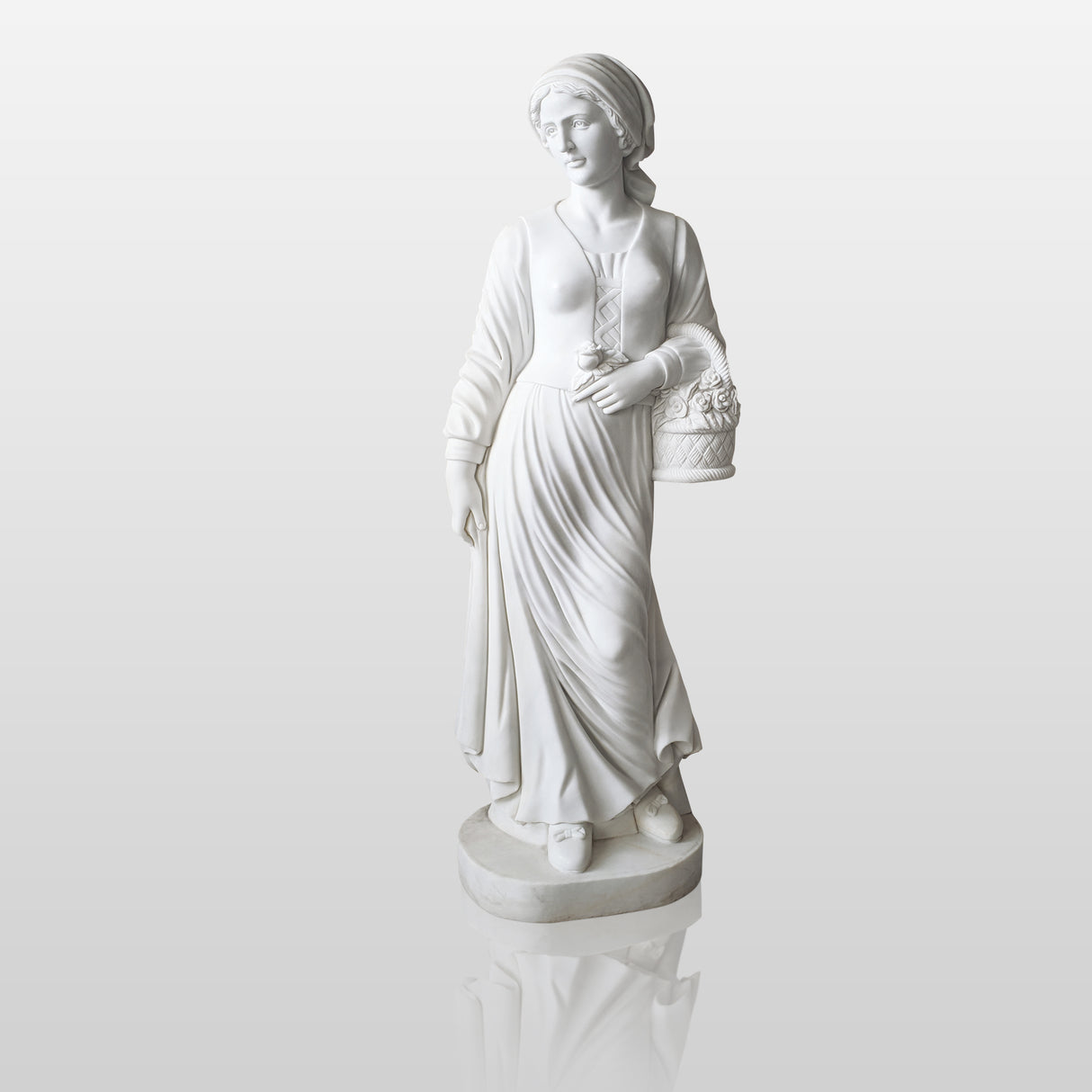 PREMIER Natural Stone Famale Holding Rose Statues White Marble Custom Sculpture PSM-012-Marble sculpture-PREMIER SCULPTURE