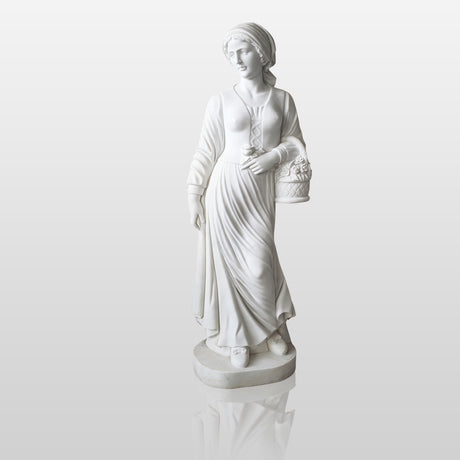 PREMIER Natural Stone Famale Holding Rose Statues White Marble Custom Sculpture PSM-012-Marble sculpture-PREMIER SCULPTURE