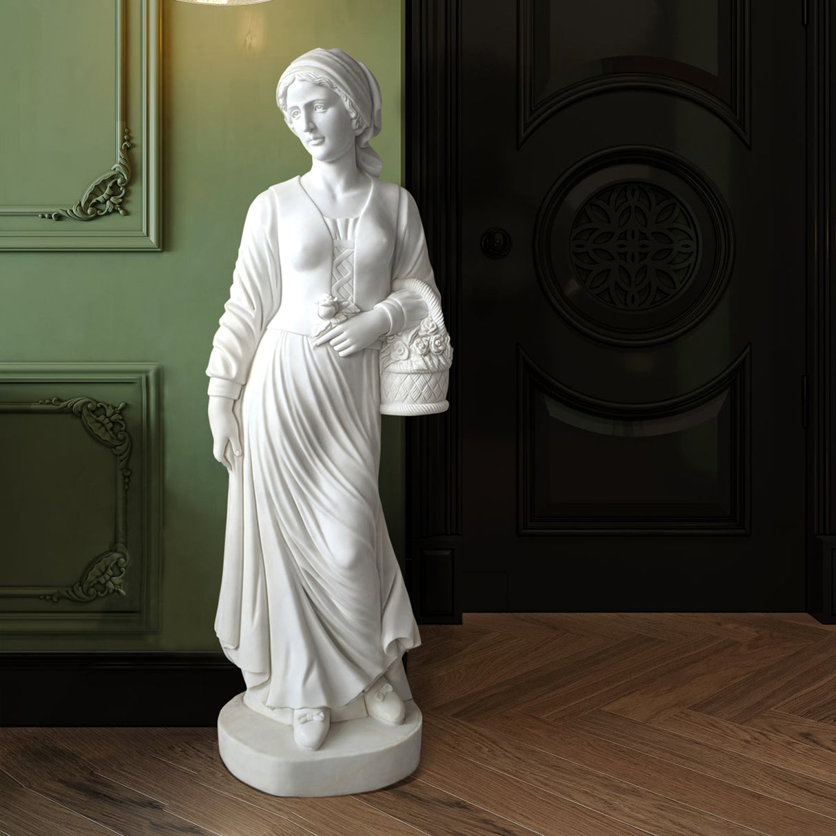 PREMIER Natural Stone Famale Holding Rose Statues White Marble Custom Sculpture PSM-012-Marble sculpture-PREMIER SCULPTURE