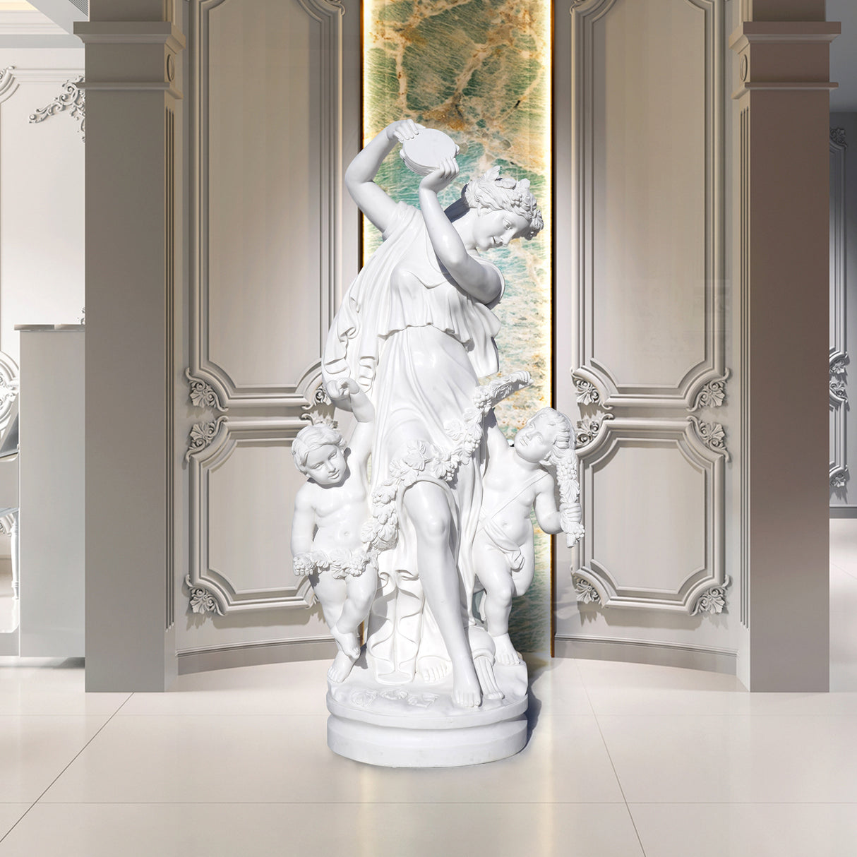 PREMIER Neoclassical Statue Timeless Marble Sculpture of Woman with Cherubic Children PSM-031-Marble sculpture-PREMIER SCULPTURE