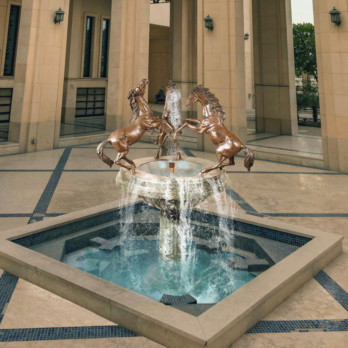 PREMIER Outdoor Three Rearing Horse Recirculating Fountain Custom Bronze Sculpture PSB-005-Bronze Sculpture-PREMIER SCULPTURE