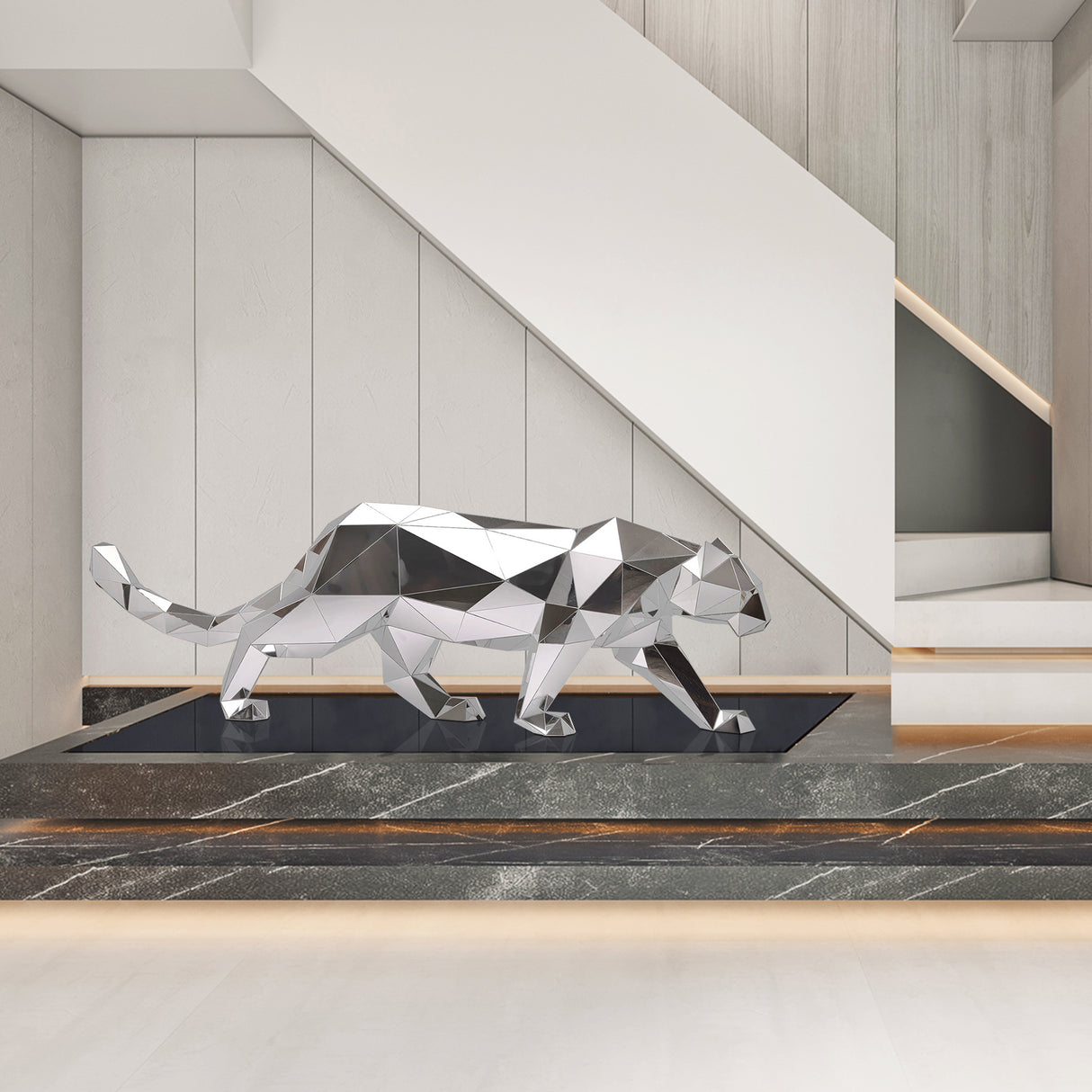 PREMIER Panther Statue Lawn Ornament Custom Stainless steel Geometric Sculpture PSSS-009-Stainless Steel Sculpture-PREMIER SCULPTURE