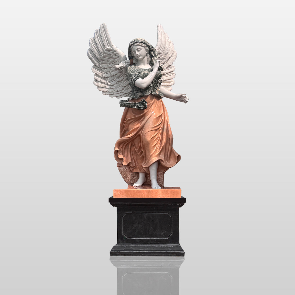 PREMIER Polychrome Angel Sculpture Classical Marble Art PSM-045-Marble sculpture-PREMIER SCULPTURE