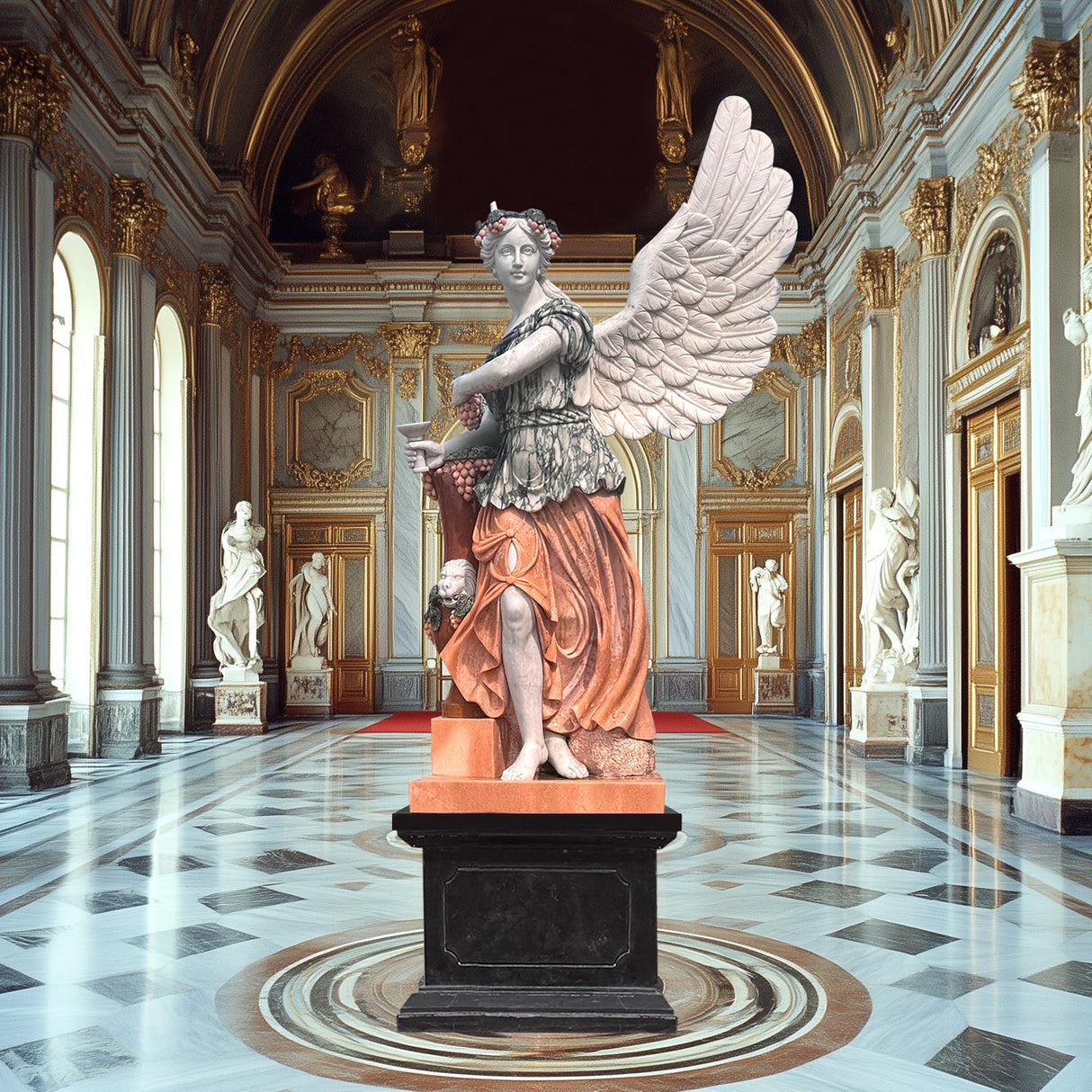 PREMIER Polychrome Angel Sculpture Classical Marble Art PSM-045-Marble sculpture-PREMIER SCULPTURE